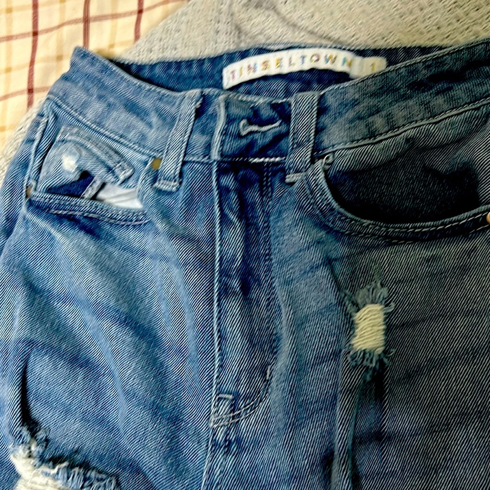 Tinseltown Mom Jeans Destructed Denim Skinny Jeans  Size 1